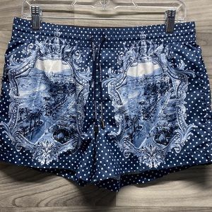 Dolce & Gabbana Polka Dot Beachwear Swim Shorts with Cannes Print in Blue
